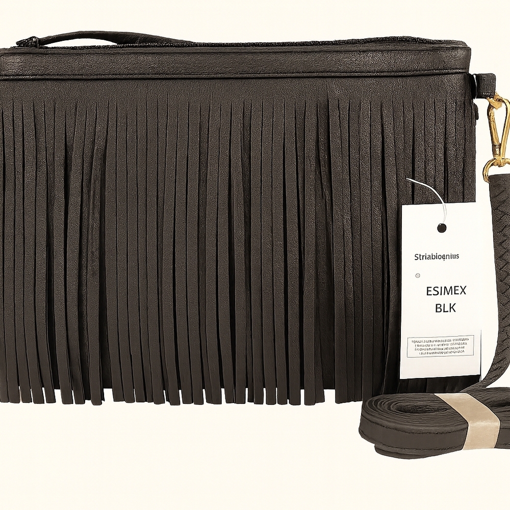 Faux‎ Leather Black Fringe Crossbody Or Clutch